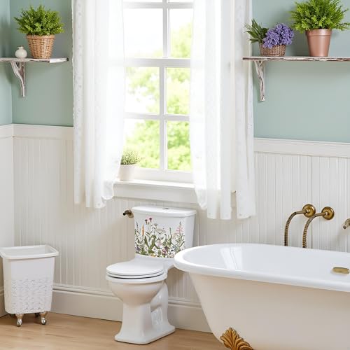 2Pcs Green Leaf Floral Toilet Seat Stickers - Waterproof & Removable