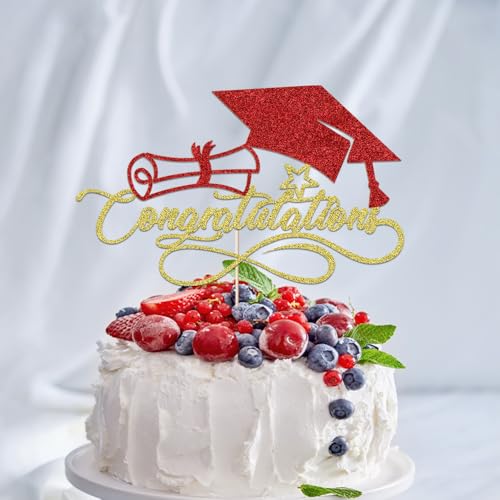 Congratulations Cake Topper for 2026 Graduation Party - Gold & Red