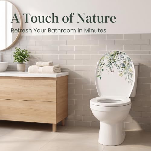 Self-Adhesive Green Plant Toilet Seat Lid Decal - Waterproof Floral Sticker for Bathroom Decor