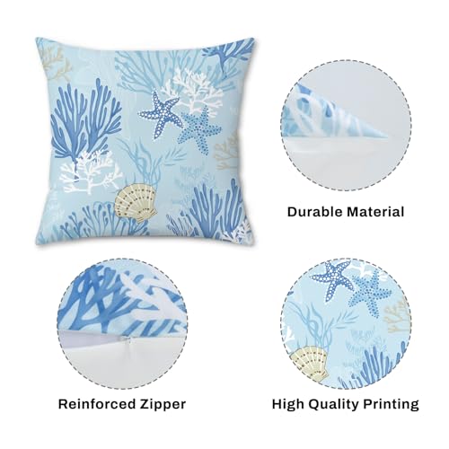 Bonhause Coastal Ocean Throw Pillow Covers, 18x18 Inch, Set of 4, Blue