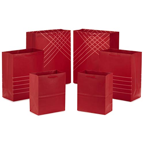 6 Red Gift Bags in Assorted Sizes - Holiday & Party Wrap Set