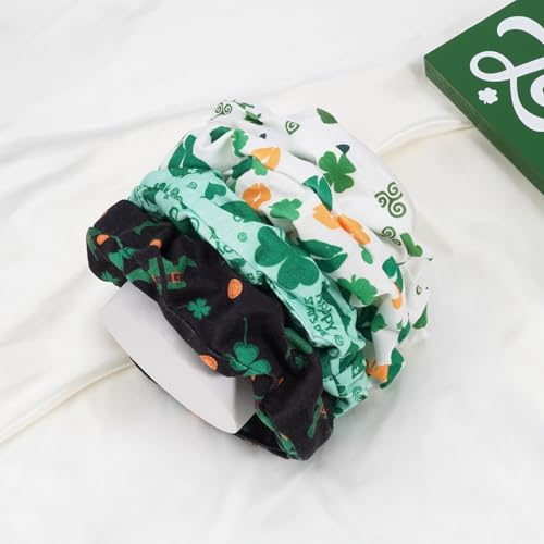 St Patrick's Day Hair Scrunchies 4-Pack Green Shamrock Irish Ponytail Holders