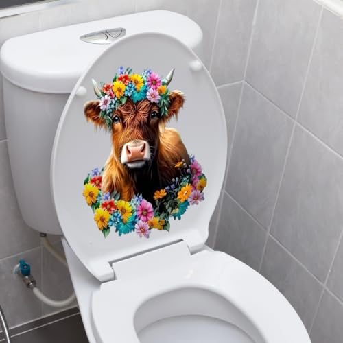 Funny Cow Toilet Seat Decal - Waterproof Vinyl Cartoon Animal Lid Sticker