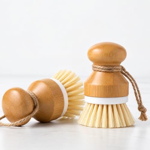 Set of 2 Eco-Friendly Bamboo Kitchen Scrubbing Brushes | Non-Scratch Dish Cleaners