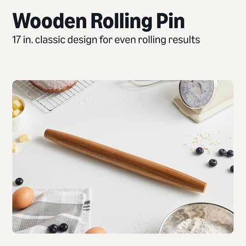 Amazon Basics Acacia Wood French Rolling Pin - 17 in, Nonstick