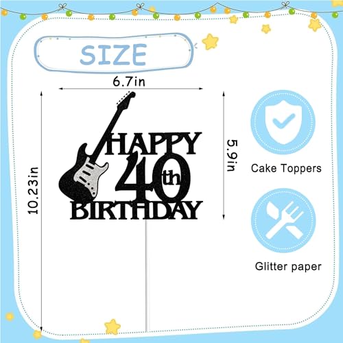 Guitar Happy 40th Birthday Cake Topper | Rock Party Decoration
