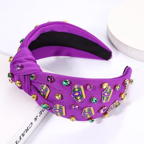 Mardi Gras Crown Headband Purple Crystal Jeweled Carnival Hairband