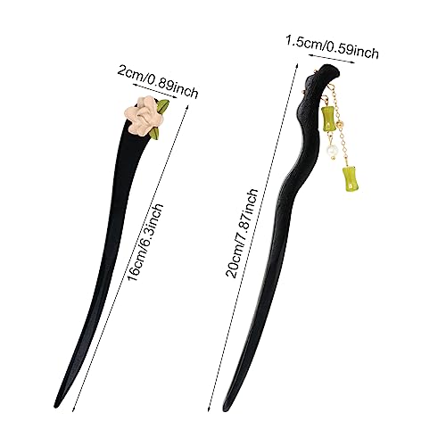 yueton 2PCS Vintage Wooden Hair Stick Antique Chinese Hair Pin 17.5cm