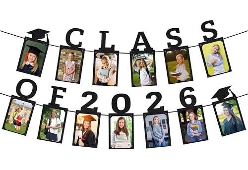 PartyHooman Black 4x6 Graduation Photo Banner for Class of 2026, Pre-Stringed