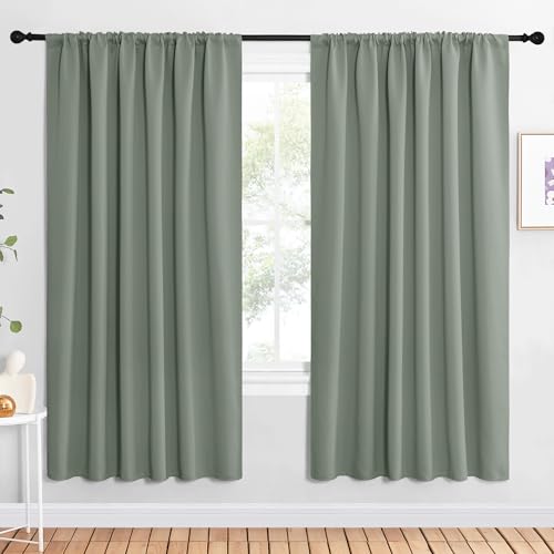 NICETOWN Greyish Green Blackout Curtains - 2 Panels, 62" x 72"