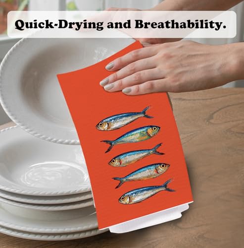 Funny Sardine Kitchen Towels - 16x24 Inch Hand Towels for Home Decor