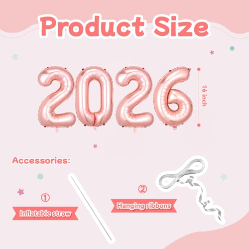 Rose Gold 2026 Number Balloons 16 Inch Foil Graduation New Year Party