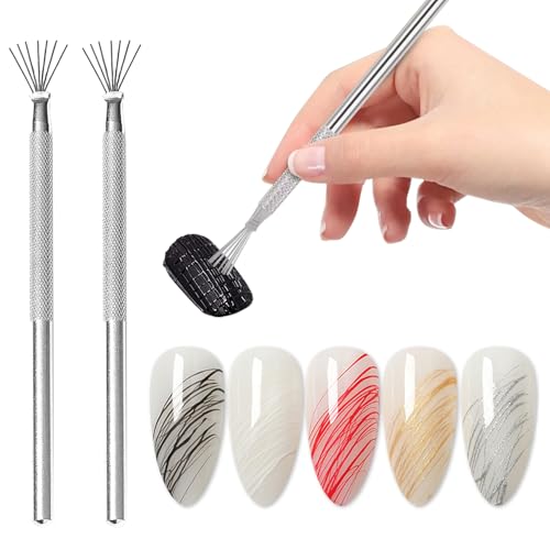 WOKOTO 2 Pcs Stainless Steel 7-Needle Nail Art Pens for Lines and Marbling