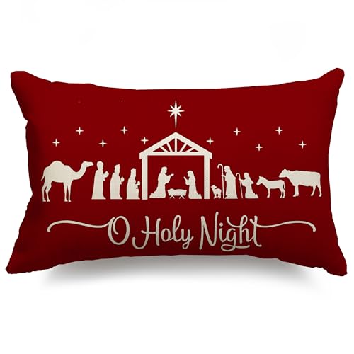 Christmas Throw Pillow Cover 12x20 Farmhouse Linen Decorative Case A-33