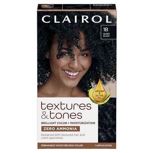 Clairol Textures & Tones Permanent Hair Dye, 1B Silken Black