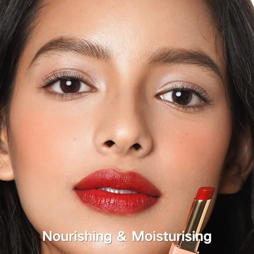 Oulac Bright Red Moisturizing Lipstick, Vegan Glass Shine Lip Tint