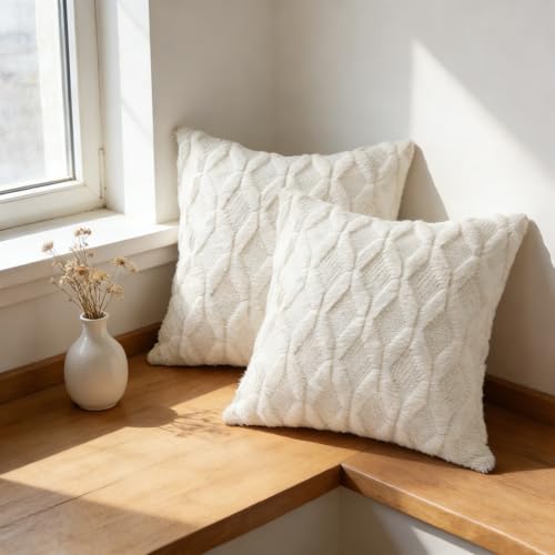 HUIDORLE Velvet Throw Pillow Covers, 18x18 Inch Boho Cushion Case Set of 2
