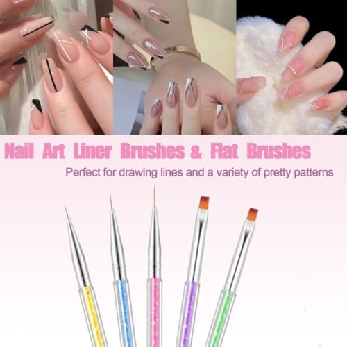 AIBEE 5pcs Double-Ended Acrylic Nail Art Brushes & Dotting Tools Set