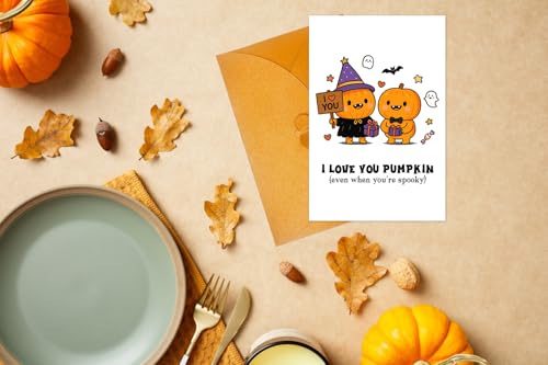 Funny I Love You Pumpkin Halloween Card with Envelope for Him and Her
