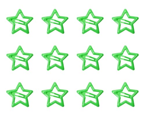Penta Angel Green Metal Star Hair Clips 12Pcs Y2K Snap Barrettes