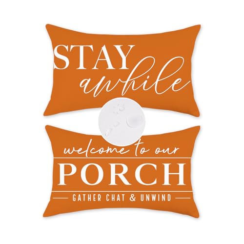 TAJWE Outdoor Waterproof Pillow Covers Set of 2 20x12 Inches Orange Fall Decor
