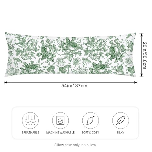Green & White Porcelain Floral Body Pillow Cover 20x54 with Zipper - HOTLUXPH