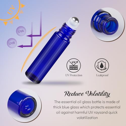 10ml Cobalt Blue Glass Roller Bottles for Essential Oils, 12 Pack
