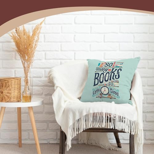 Funny Quotes 'So Many Books So Little Time' Throw Pillow Cover - 18x18 Flannel Cushion for Home Decor