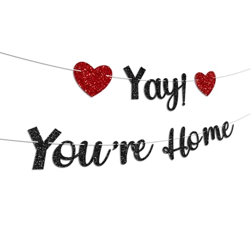 Black Glitter Welcome Home Banner - Yay! You're Home Decoration