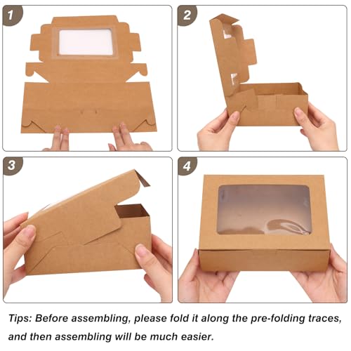 A-12PCS Bakery Cookie Boxes with Window, 8x6x2.5in Brown Packaging for Pastries