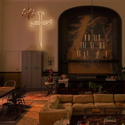 Nail Cross LED Neon Sign White - Christian Wall Decor for Religious Spaces