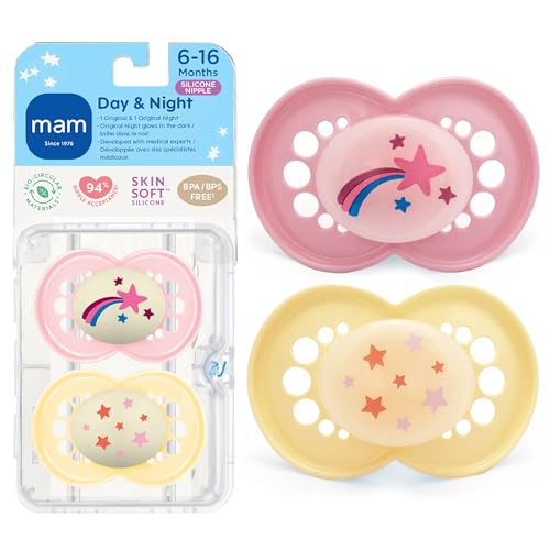 MAM Original Baby Pacifiers for 6-16 Months, Glow-in-the-Dark, 2 Count (Pink)