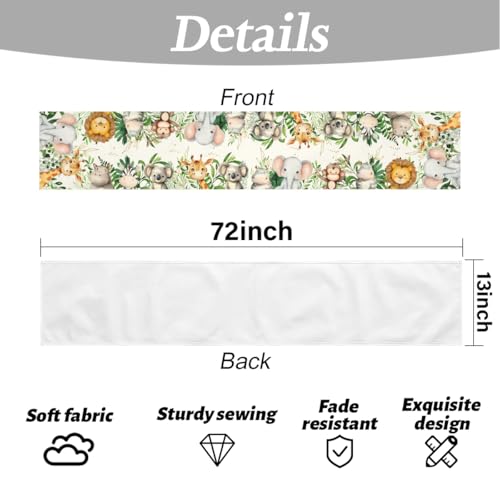 Elephant Giraffe Baby Shower Table Runner - Animal Seasonal Spring Decoration - 13x72 Inches