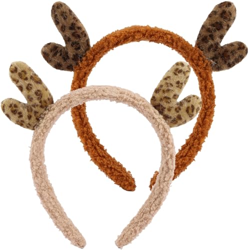 Hapdoo Reindeer Headbands 2-Pack Christmas Fluffy Antler Hair Accessories