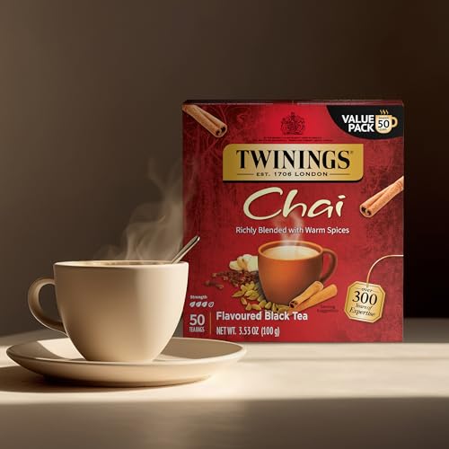 Twinings Chai Black Tea Bags, 50 Count - Aromatic Spices, Caffeinated