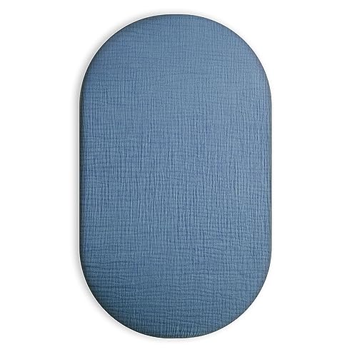Meowcards Blue Muslin Bassinet Sheets 33x17 Inches - Pack of 1, Safe & Breathable Nursery Bedding