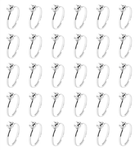 PENTA ANGEL Silver Bridal Shower Rings 30Pcs Fake Diamond Engagement Party Favors