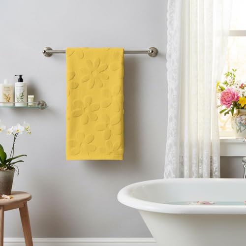 Yellow 3D Floral Jacquard Hand Towel - 100% Cotton, 13.7" x 29.5"