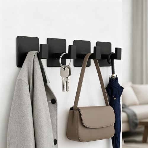 Matte Black Adhesive Towel Hooks – No Drill, 2 Pack for Bathroom & Kitchen