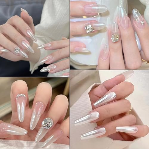 Sulily White Pearl Aurora Nail Powder Chrome Mirror Effect Pigment Glitter