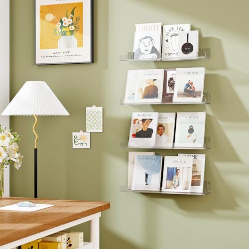 Dooiclear 4 Pack Clear Floating Wall Shelves - 15" Storage