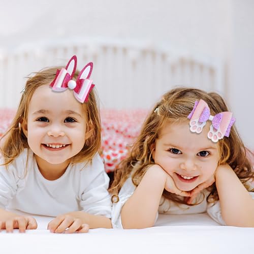 Winthrop 4 Pcs Easter Hair Clips Glitter Rabbit Bow Hair Barrettes for Women and Girls