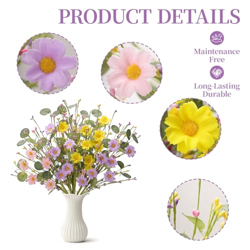 17-Inch Spring Floral Picks, 6 Pack with Eucalyptus Leaves & Daisy Flowers