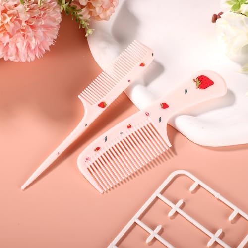 BOXOB Baby Hair Comb Set - Pink Strawberry Mini Fine Tooth & Rat Tail Combs