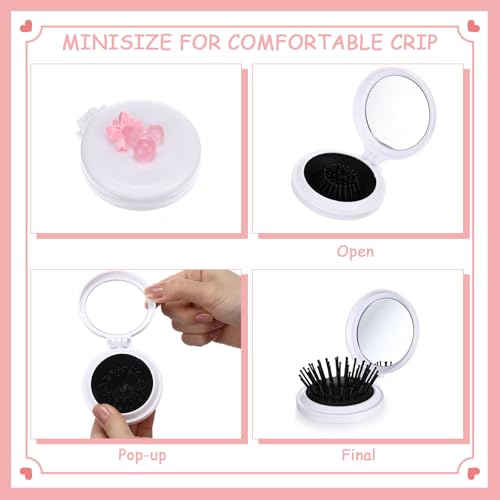 LemonRoad 6 Pack Foldable Travel Mirror Hair Brushes White Mini Pocket Comb