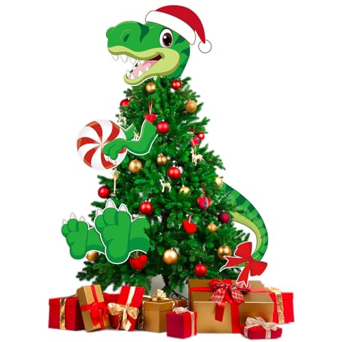 Dinosaur Christmas Tree Topper Ornament with Santa Hat & Peppermint - Variation of THIS listing