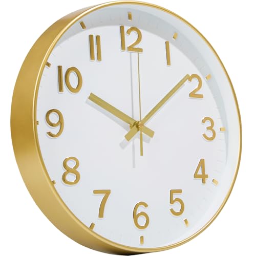 Modern Gold Wall Clock - 8 Inch Silent Battery Operated Decor