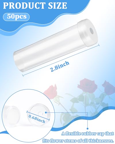 50PCS Floral Water Tubes, 2.8-Inch Clear Plastic Flower Stem Holders with Caps