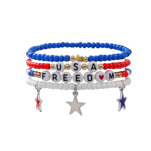 4th of July Beaded Bracelets for Men & Women - Patriotic Red, White & Blue Stackable Bangles