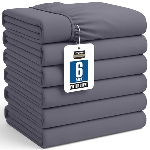 Utopia Bedding Full Fitted Sheet Set, 15-Inch Deep Pocket, Grey, 6-Pack